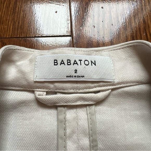 Aritzia Babaton Power Waist Open-Front Linen Cropped Blazer Jacket Beige - Sz 2 - Picture 10 of 15